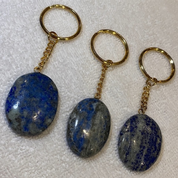 LAPIS LAZULI Palm Stone Crystal Gold Keychain - Picture 1 of 1